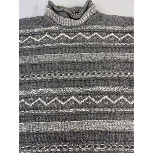 Vintage J Crew Gray White Fair Isle Knit Turtleneck Sweater Size Medium women